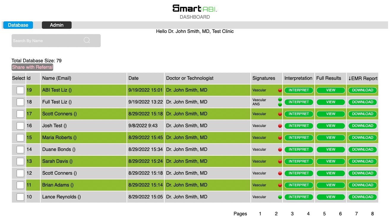 Smart-ABI Hub clinician dashboard